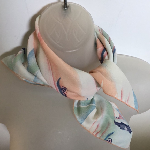 Symphony Scarfs Square Bandana Romantic Elegant Peach, Sky Blue, White EC - Picture 2 of 15